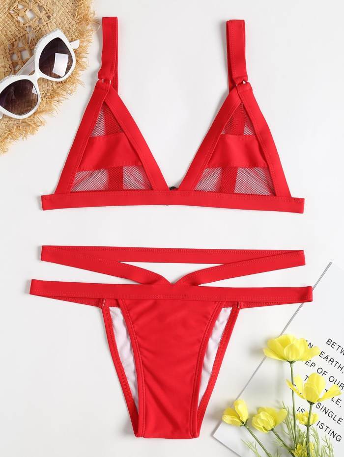ZAFUL Mesh Panel Bandage Bikini - Black