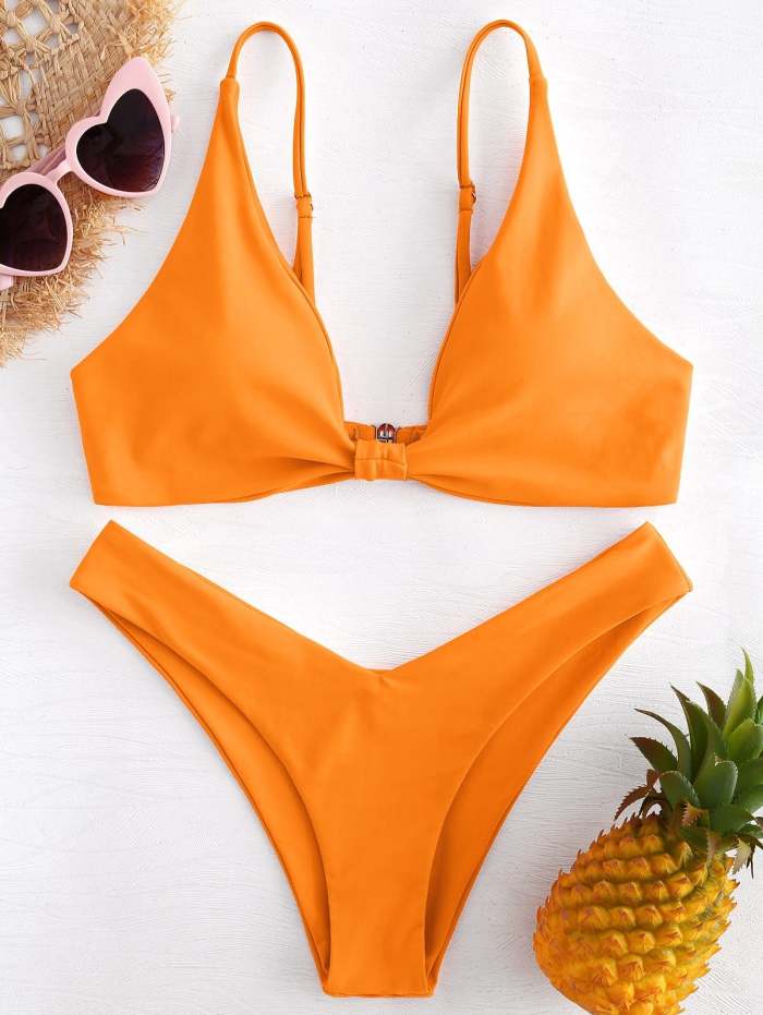 High Leg Knot Bikini Set - Denim Dark Blue