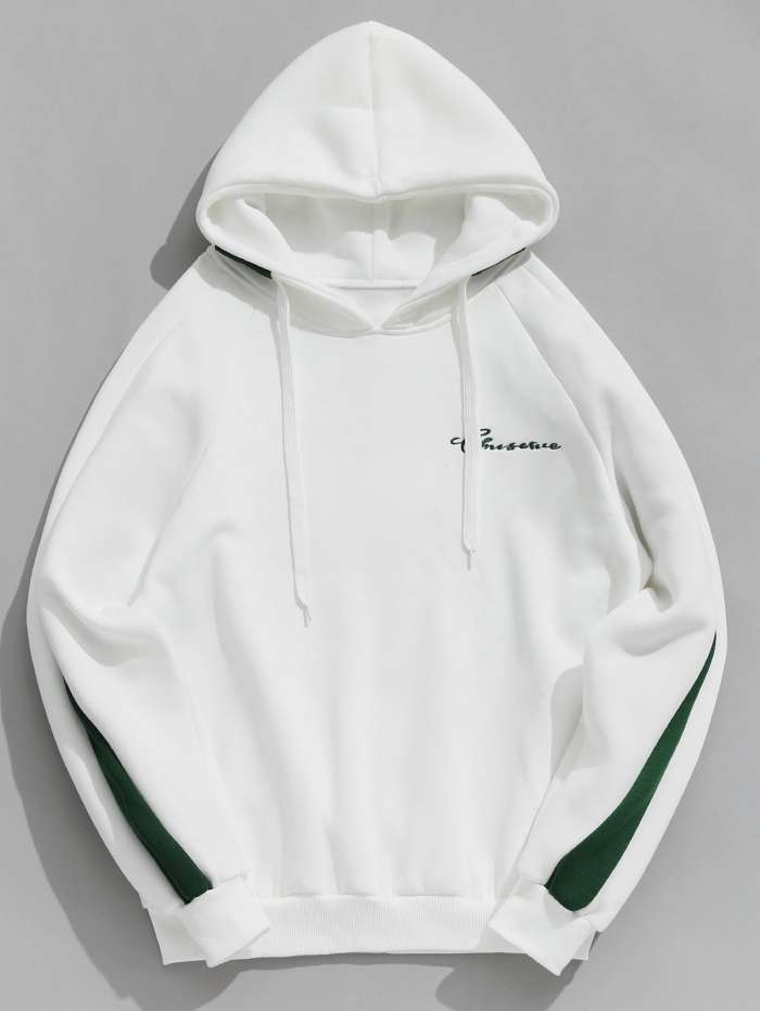 Contrast Letter Stripes Fleece Hoodie - Black