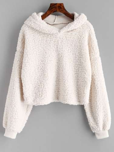 Loose Fit Faux Fur Hoodie - Beige