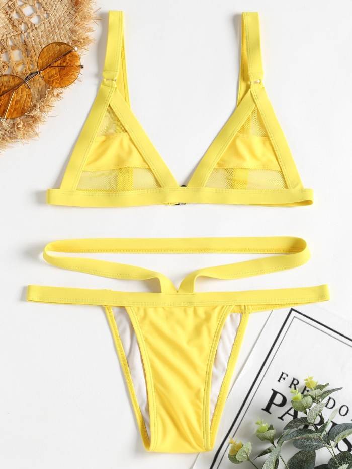 ZAFUL Mesh Panel Bandage Bikini - Black