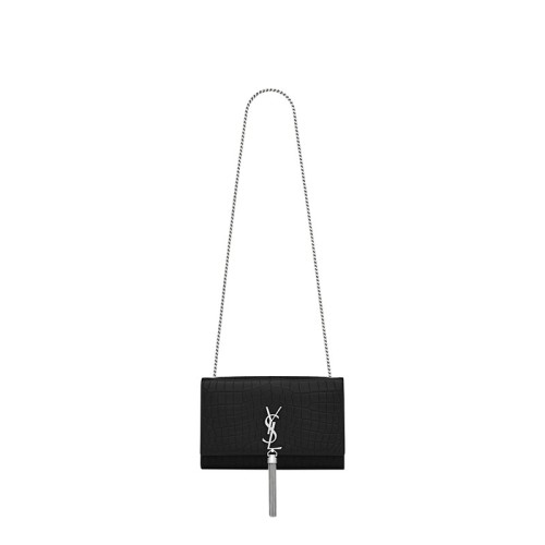 Saint Laurent Medium Kate Tassel Chain Bag In Black Crocodile Em