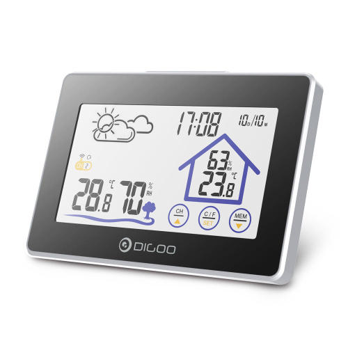 Digoo DG-TH8380 Wireless Touch Screen Weather Station Thermometer Outdoor Forecast Sensor Clock - Black