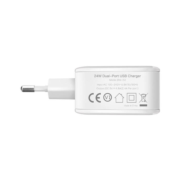 BlitzWolf® BW-S2 4.8A 24W Dual USB EU USB Charger With Power3S Tech for iphone 8Plus iphoneX Xiaomi - Black