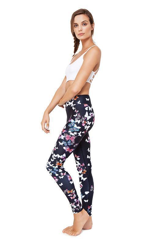 DHARMA BUMS HIGH WAIST FULL LENGTH PRINTED YOGA LEGGING - BUTTERFLY