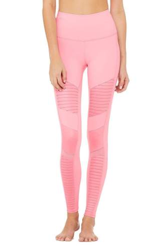 ALO YOGA HIGH WAIST MOTO LEGGING - FLAMINGO FLAMINGO GLOSSY