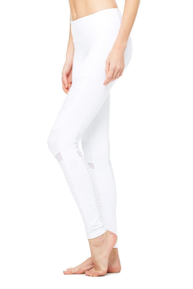 ALO YOGA MOTO LEGGING - WHITE WHITE GLOSSY