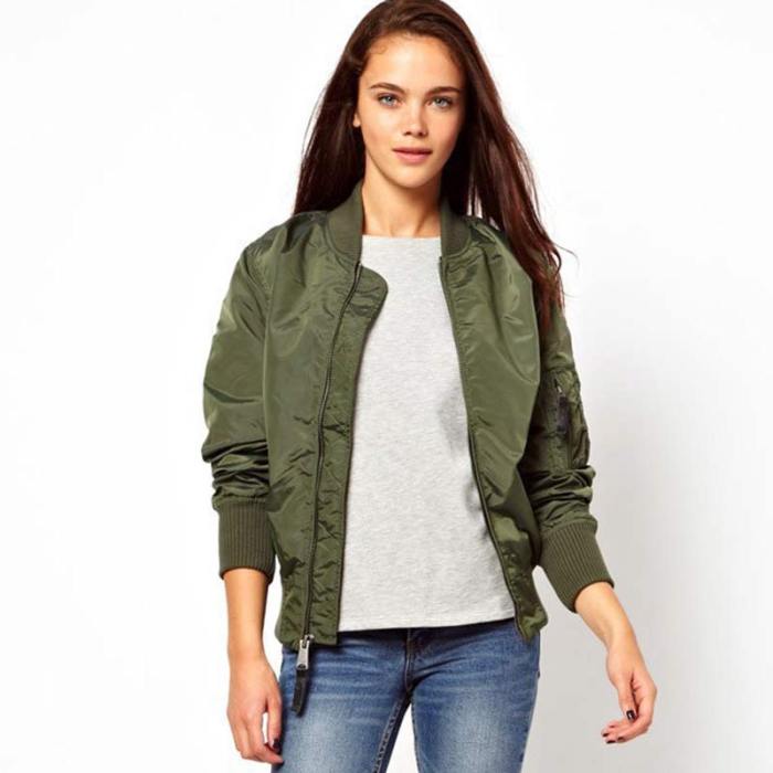 Hot Sale Fashion Women Autumn Winter Bomber Jacket Coat Cool Basic Jackets Long Sleeve Zipper Outwear