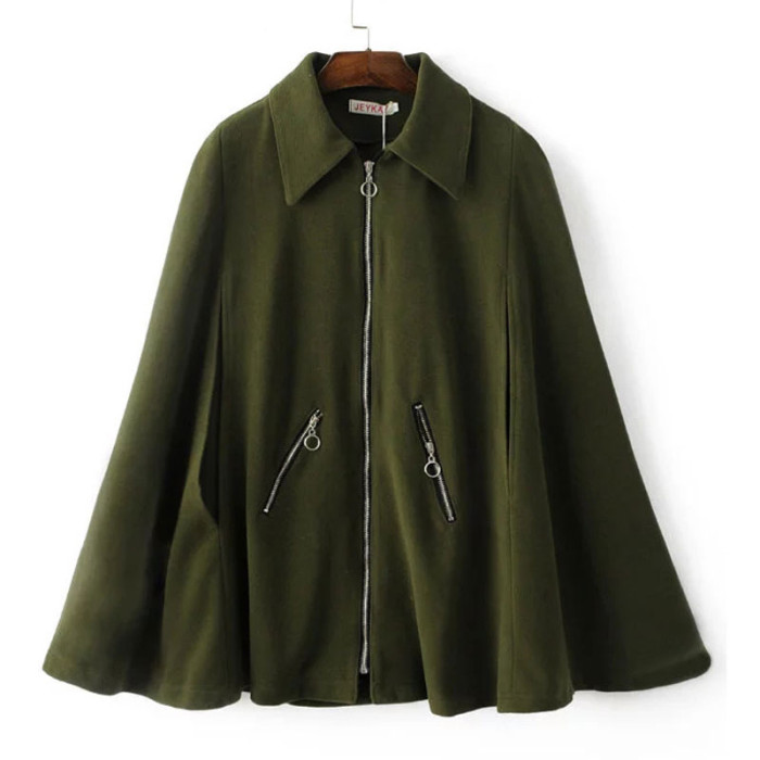 LINSHOW Oversize Loose Women Trench Zipper Casual Bat Sleeved Cloak Overcoat 2016 Autumn Army Green Warm Ladies Windbreaker