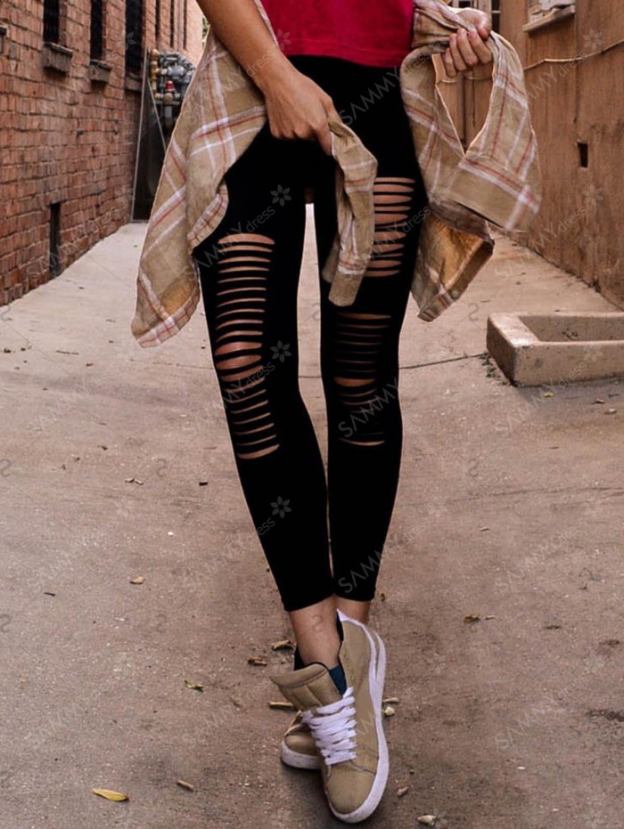 Fashionable Style Solid Color Hipster Slimming Leggings For Women
