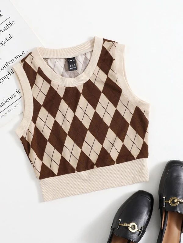 SHEIN Argyle Pattern Sweater Vest