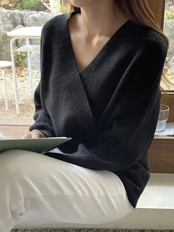 DAZY Cross Wrap Drop Shoulder Sweater