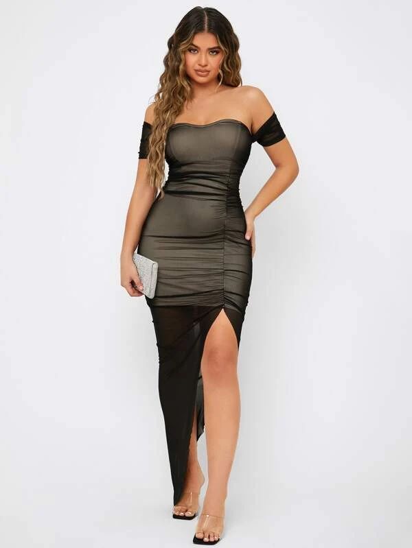 SHEIN Off Shoulder Zip Back Asymmetrical Hem Dres