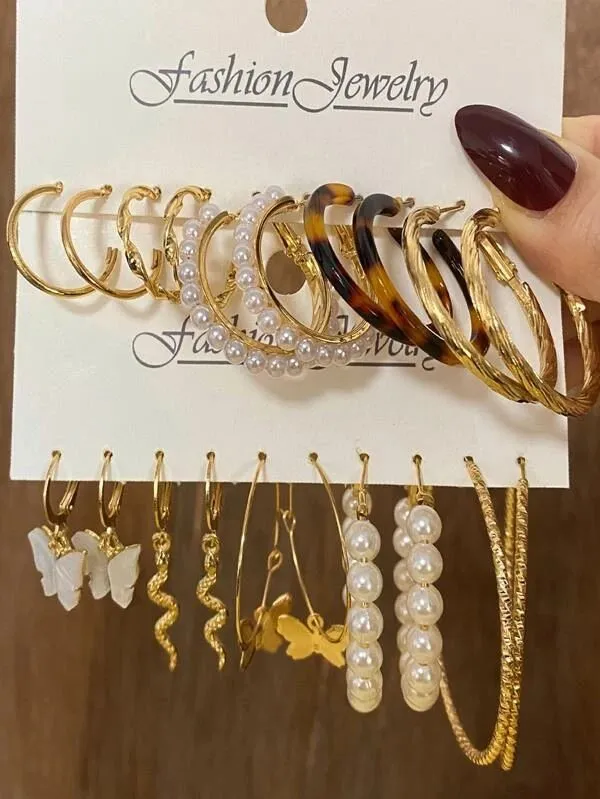 10pairs Faux Pearl & Butterfly Decor Earrings