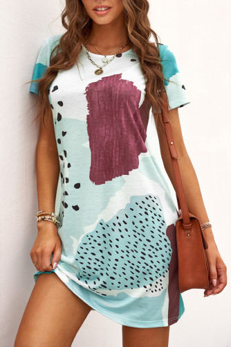 White Leopard Splicing Color Block Mini Dress