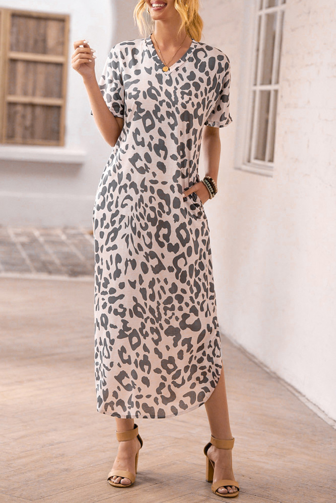 Casual Leopard Maxi Dress with Slits