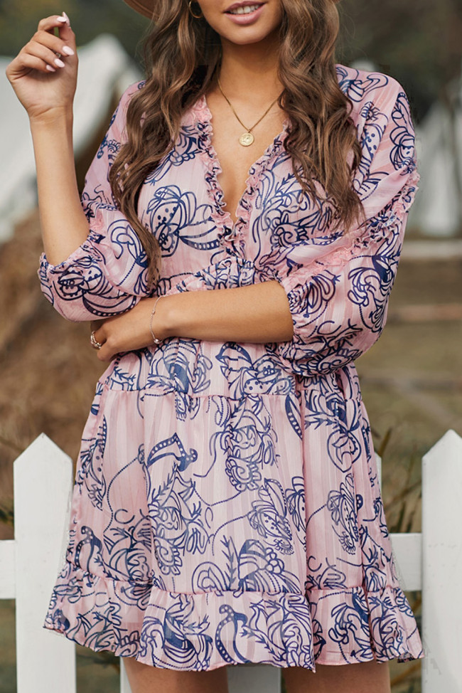 Pink Ruffle Tiered Babydoll Style Mini Dress